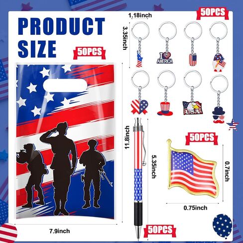 200 Pcs/ 50 Set 4th of July Gift Bulk Accessories Include 50 American Flag Gift Bag 50 Patriotic Keychain 50 Independence Day Pen 50 US Flag Brooches for Patriotic Party Supplies in Saudi Arabia