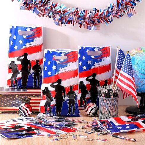 200 Pcs/ 50 Set 4th of July Gift Bulk Accessories Include 50 American Flag Gift Bag 50 Patriotic Keychain 50 Independence Day Pen 50 US Flag Brooches for Patriotic Party Supplies in Saudi Arabia