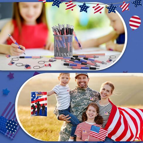 200 Pcs/ 50 Set 4th of July Gift Bulk Accessories Include 50 American Flag Gift Bag 50 Patriotic Keychain 50 Independence Day Pen 50 US Flag Brooches for Patriotic Party Supplies in Saudi Arabia