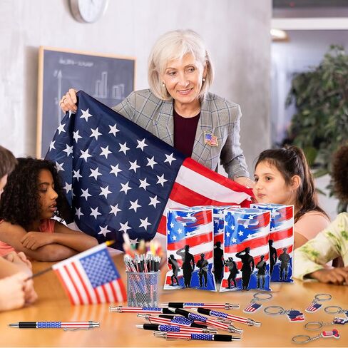 200 Pcs/ 50 Set 4th of July Gift Bulk Accessories Include 50 American Flag Gift Bag 50 Patriotic Keychain 50 Independence Day Pen 50 US Flag Brooches for Patriotic Party Supplies in Saudi Arabia