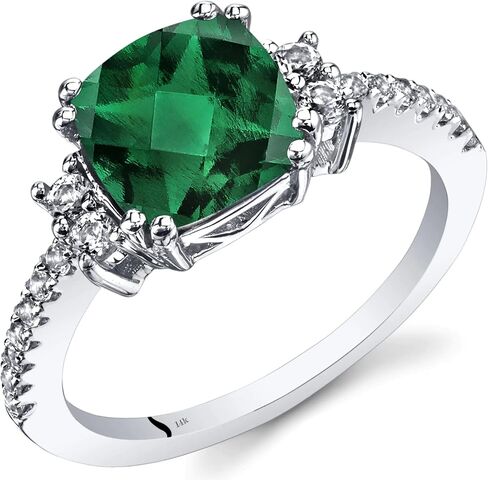 2.25 Carat Cushion Cut Emerald And Natural Diamond Wedding Band Rings For Women In 10KT Solid Gold Anniversary And Enagagement Prong Setting (Green Gemstone 2 ctw,Clarity I2, Color HI) in Saudi Arabia