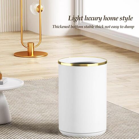 10L/2.6GAL Bathroom Metal Trash Can Without Lid,Double Layer Round Garbage Bin for Bathroom，Bedroom,Living Room,Hotel,Office (10L-White) in Saudi Arabia