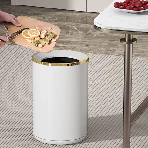 10L/2.6GAL Bathroom Metal Trash Can Without Lid,Double Layer Round Garbage Bin for Bathroom，Bedroom,Living Room,Hotel,Office (10L-White) in Saudi Arabia