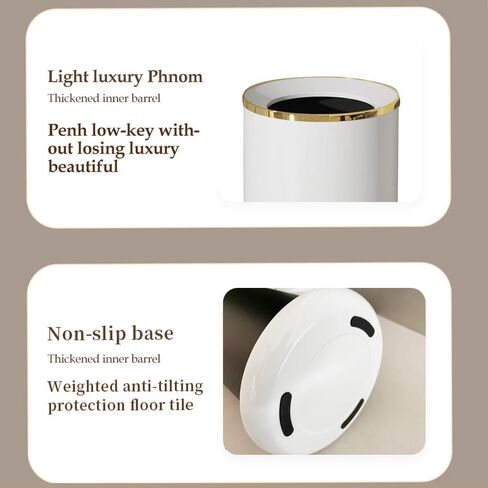 10L/2.6GAL Bathroom Metal Trash Can Without Lid,Double Layer Round Garbage Bin for Bathroom，Bedroom,Living Room,Hotel,Office (10L-White) in Saudi Arabia