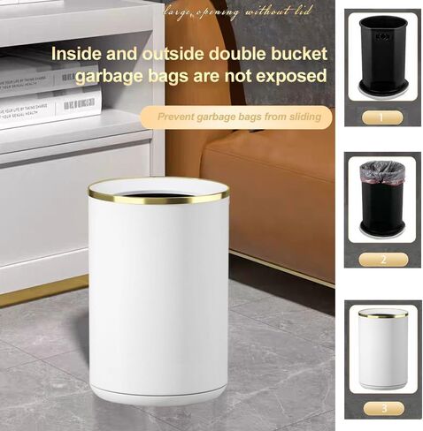 10L/2.6GAL Bathroom Metal Trash Can Without Lid,Double Layer Round Garbage Bin for Bathroom，Bedroom,Living Room,Hotel,Office (10L-White) in Saudi Arabia
