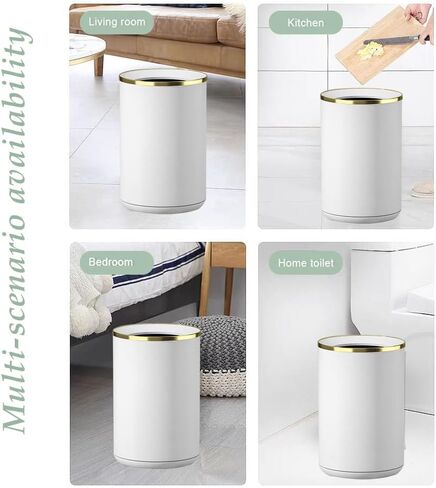 10L/2.6GAL Bathroom Metal Trash Can Without Lid,Double Layer Round Garbage Bin for Bathroom，Bedroom,Living Room,Hotel,Office (10L-White) in Saudi Arabia
