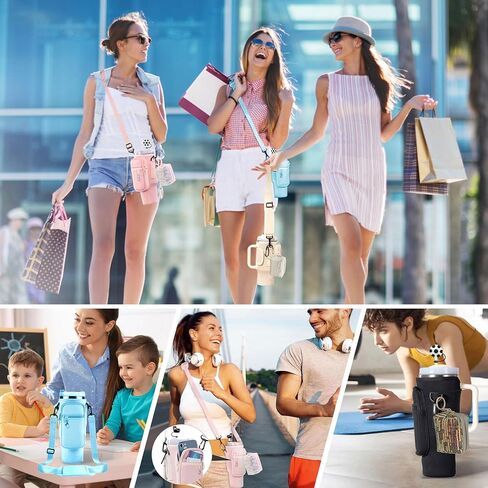 Water Bottle Carrier Bag with Phone Pocket for Stanley 40oz Tumbler, Water Cup Pouch Holder with Straw Cover & Keychain, Adjustable Shoulder Strap for Stanley Cup Accessories in Saudi Arabia