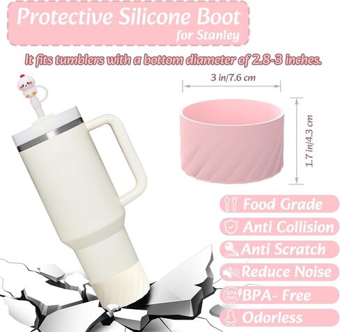 Cup Accessories Set For Stanley, Silicone Spill Stopper Set, Including 2 Cute Straw Cover Cap, 2 Square and Round Spill Stopper, 2 Cute Charms Chain, 1 Silicone Boot, For Stanley Cup 40oz/30oz, Pink in Saudi Arabia