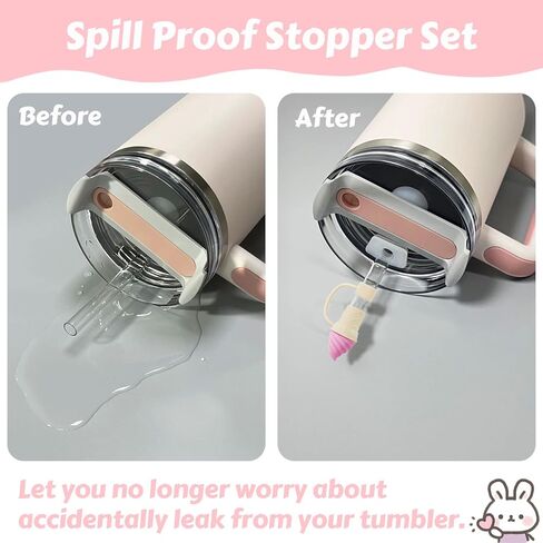 Cup Accessories Set For Stanley, Silicone Spill Stopper Set, Including 2 Cute Straw Cover Cap, 2 Square and Round Spill Stopper, 2 Cute Charms Chain, 1 Silicone Boot, For Stanley Cup 40oz/30oz, Pink in Saudi Arabia