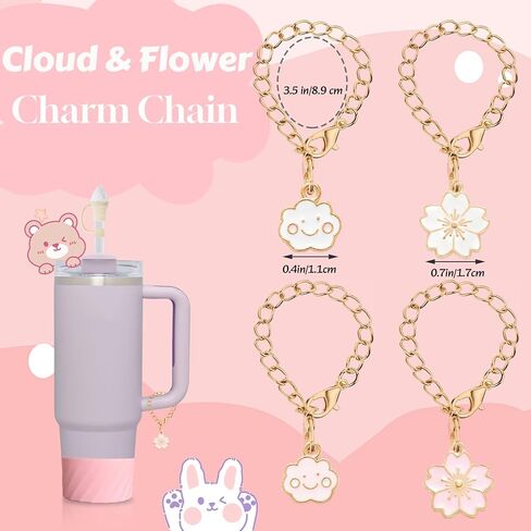 Cup Accessories Set For Stanley, Silicone Spill Stopper Set, Including 2 Cute Straw Cover Cap, 2 Square and Round Spill Stopper, 2 Cute Charms Chain, 1 Silicone Boot, For Stanley Cup 40oz/30oz, Pink in Saudi Arabia