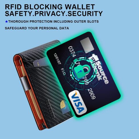 VANNANBA Mens Front Pocket Money Clip Wallet RFID Blocking Carbon Fiber Wallet with ID Window, Large Capacity Wallet with 12 Card Slots,Gift for Mens Boys Teen(Black and Orange) in Saudi Arabia