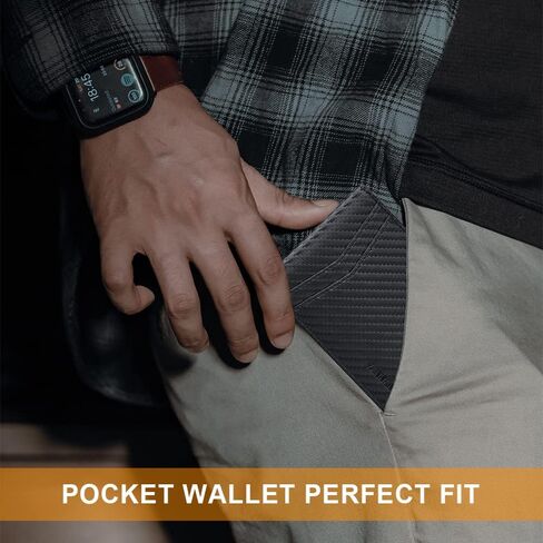 VANNANBA Mens Front Pocket Money Clip Wallet RFID Blocking Carbon Fiber Wallet with ID Window, Large Capacity Wallet with 12 Card Slots,Gift for Mens Boys Teen(Black and Orange) in Saudi Arabia