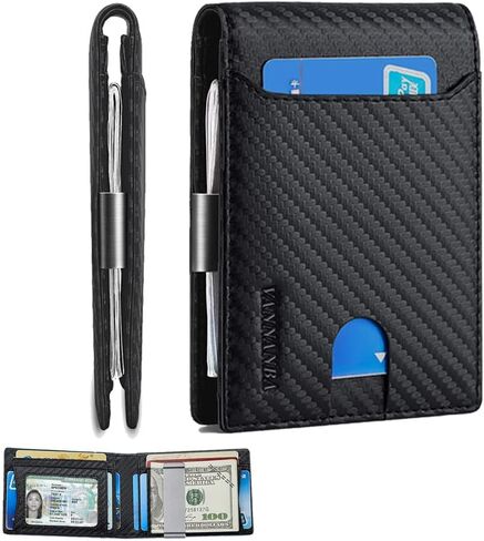 VANNANBA Mens Front Pocket Money Clip Wallet RFID Blocking Carbon Fiber Wallet with ID Window, Large Capacity Wallet with 12 Card Slots,Gift for Mens Boys Teen(Black and Orange) in Saudi Arabia