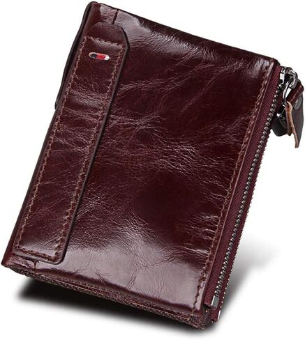 Men's Folding Double Zip Wallet RFID Blocks Retro Short Coin Purse in Saudi Arabia
