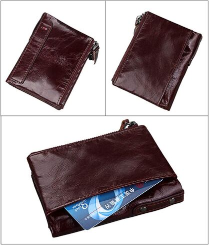Men's Folding Double Zip Wallet RFID Blocks Retro Short Coin Purse in Saudi Arabia