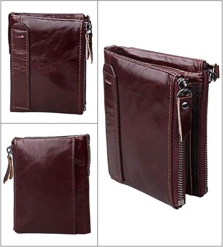 Men's Folding Double Zip Wallet RFID Blocks Retro Short Coin Purse in Saudi Arabia