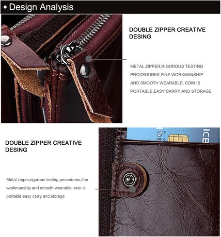 Men's Folding Double Zip Wallet RFID Blocks Retro Short Coin Purse in Saudi Arabia