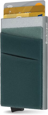 Boxiki Travel RFID Blocking Men Wallet - Aluminium Minimalist Credit Card Holder Fits 6 Cards & Notes - Pop Up Metal Card Wallet with Sleek Gray Design in Saudi Arabia