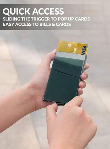 Boxiki Travel RFID Blocking Men Wallet - Aluminium Minimalist Credit Card Holder Fits 6 Cards & Notes - Pop Up Metal Card Wallet with Sleek Gray Design in Saudi Arabia