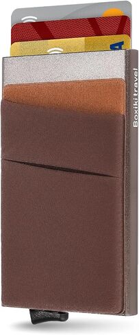 Boxiki Travel RFID Blocking Men Wallet - Aluminium Minimalist Credit Card Holder Fits 6 Cards & Notes - Pop Up Metal Card Wallet with Sleek Gray Design in Saudi Arabia