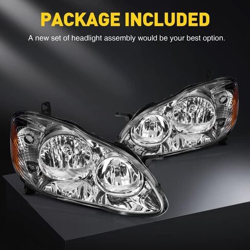PHILTOP Headlight Assembly, Chrome Headlights Replacement Compatible with Corolla 2003-2008 Amber Reflector Clear Lens Color in Saudi Arabia