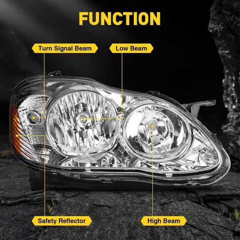 PHILTOP Headlight Assembly, Chrome Headlights Replacement Compatible with Corolla 2003-2008 Amber Reflector Clear Lens Color in Saudi Arabia