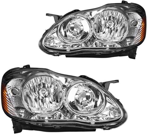 PHILTOP Headlight Assembly, Chrome Headlights Replacement Compatible with Corolla 2003-2008 Amber Reflector Clear Lens Color in Saudi Arabia