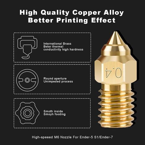 فوهات Creality Ender 3 V3 SE 12 قطعة، 0.4 مم أصلية عالية السرعة M6 خيوط نحاسية ذات نهاية ساخنة مقاومة لدرجات الحرارة العالية للطابعة Ender 5 S1، Ender 7 ثلاثية الأبعاد in Kuwait