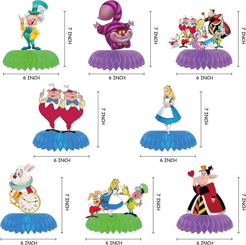 Alice in Wonderland Birthday Party Supplies, Supplies Honeycomb Centerpiece,8Pcs 3D Table Decorations for Girls Boys in Kuwait