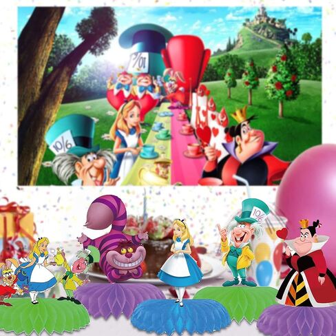 Alice in Wonderland Birthday Party Supplies, Supplies Honeycomb Centerpiece,8Pcs 3D Table Decorations for Girls Boys in Kuwait