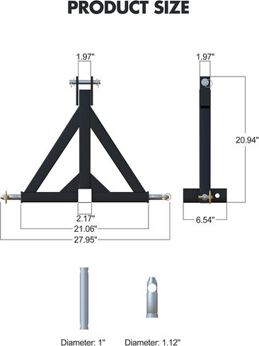 3 Point 2" Receiver Trailer Hitch Category 1Tractor Tow Drawbar Pull Black Heavy Duty Compatible for Kubota, John Deere, BX, LM25H, Cat, WLM Tractor, NorTrac, Yanmar, Kioti in Saudi Arabia
