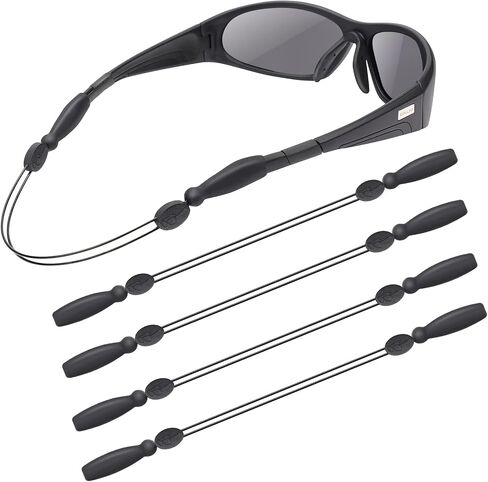 YR No Tail Adjustable Eyewear Retainer Cable Strap for Glasses, Sunglass Strap Eyewear Retainer, Set of 4, Black in Saudi Arabia