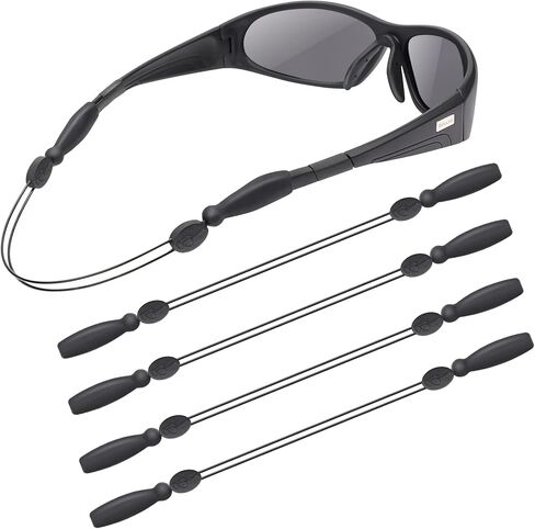 حزام كابل تثبيت النظارات قابل للتعديل من YR بدون ذيل للنظارات، حزام النظارات الشمسية، مجموعة من 4 قطع، أسود in Kuwait