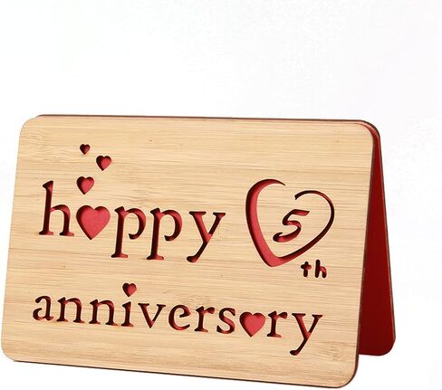 Wooden 5th Anniversary Card,Handmade 5 Years Wedding Anniversary Greeting Gift Cards,Five Wood Anniversary Card for Her,Him,Husband,Wife in Saudi Arabia