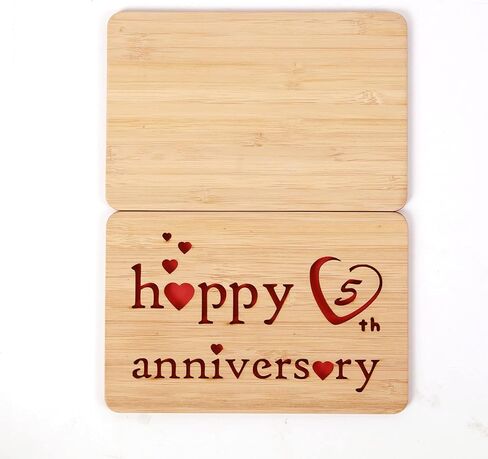 Wooden 5th Anniversary Card,Handmade 5 Years Wedding Anniversary Greeting Gift Cards,Five Wood Anniversary Card for Her,Him,Husband,Wife in Saudi Arabia