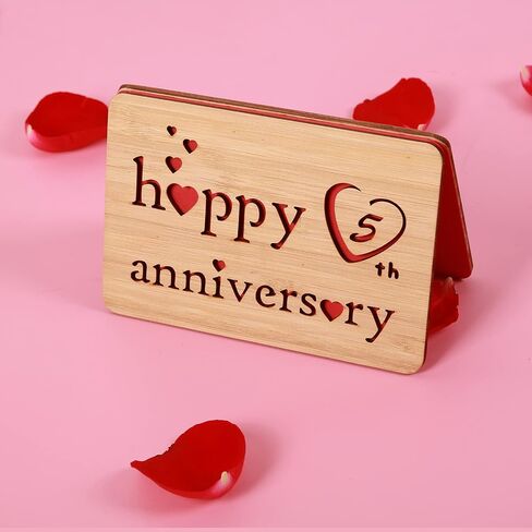 Wooden 5th Anniversary Card,Handmade 5 Years Wedding Anniversary Greeting Gift Cards,Five Wood Anniversary Card for Her,Him,Husband,Wife in Saudi Arabia