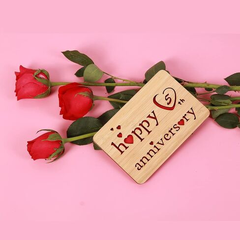 Wooden 5th Anniversary Card,Handmade 5 Years Wedding Anniversary Greeting Gift Cards,Five Wood Anniversary Card for Her,Him,Husband,Wife in Saudi Arabia