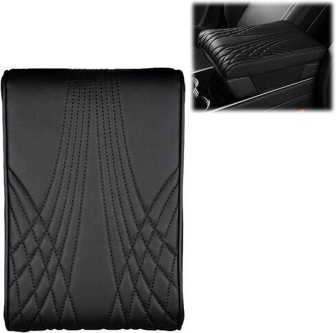 قطعة واحدة من وسادة مسند الذراع لوحدة التحكم المركزية من إسفنج الذاكرة للسيارة، 12.59 بوصة × 8.66 بوصة × 1.96 بوصة، وسادة معززة لصندوق مسند الذراع من الجلد المموج، عالمية لجميع المواسم، مناسبة لمعظم الموديلات (أسود) in Kuwait