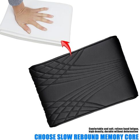 قطعة واحدة من وسادة مسند الذراع لوحدة التحكم المركزية من إسفنج الذاكرة للسيارة، 12.59 بوصة × 8.66 بوصة × 1.96 بوصة، وسادة معززة لصندوق مسند الذراع من الجلد المموج، عالمية لجميع المواسم، مناسبة لمعظم الموديلات (أسود) in Kuwait