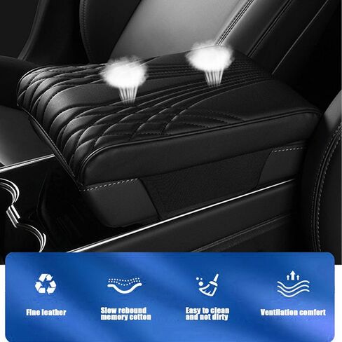 قطعة واحدة من وسادة مسند الذراع لوحدة التحكم المركزية من إسفنج الذاكرة للسيارة، 12.59 بوصة × 8.66 بوصة × 1.96 بوصة، وسادة معززة لصندوق مسند الذراع من الجلد المموج، عالمية لجميع المواسم، مناسبة لمعظم الموديلات (أسود) in Kuwait