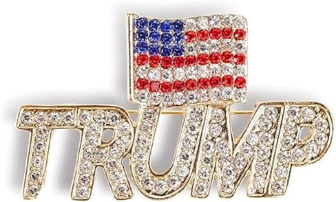 liuruiTrump Brooch دونالد ترامب 2024 بروش الرئيس ترامب كلمة Lable تذكارية دبوس شارة بروش للهدايا ذكرى الانتخابات الرئاسية 2024 كريستال ترامب بروش مع العلم الأمريكي in Kuwait