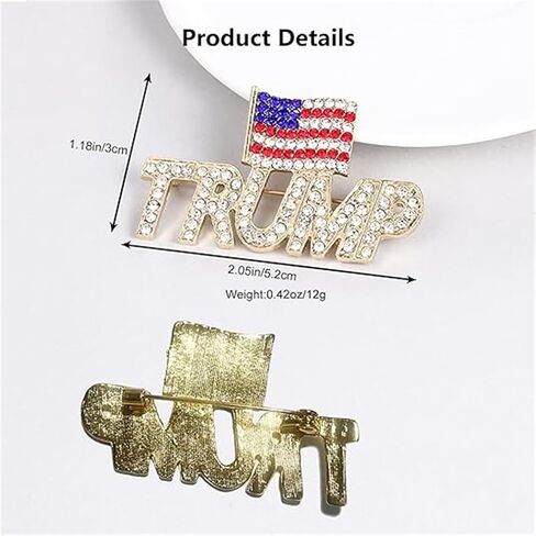 liuruiTrump Brooch دونالد ترامب 2024 بروش الرئيس ترامب كلمة Lable تذكارية دبوس شارة بروش للهدايا ذكرى الانتخابات الرئاسية 2024 كريستال ترامب بروش مع العلم الأمريكي in Kuwait