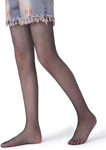 Henwarry Girls Sparkle Fishnet Stockings Children's High Waist Tights Rhinestone Hollow Out Party Pantyhose in Saudi Arabia