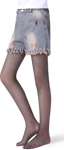 Henwarry Girls Sparkle Fishnet Stockings Children's High Waist Tights Rhinestone Hollow Out Party Pantyhose in Saudi Arabia
