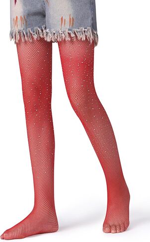 Henwarry Girls Sparkle Fishnet Stockings Children's High Waist Tights Rhinestone Hollow Out Party Pantyhose in Saudi Arabia