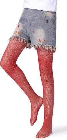 Henwarry Girls Sparkle Fishnet Stockings Children's High Waist Tights Rhinestone Hollow Out Party Pantyhose in Saudi Arabia