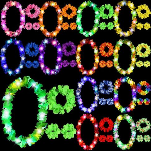48 قطعة LED هاواي ليس مجموعة تضيء زهرة ليس قلادة تاج إكليل عقال معصمه قوس قزح زهرة هاواي ليس مع أضواء LED الصيف الشاطئ الاستوائية كرنفال حزب العرض لوا ليس in Saudi Arabia