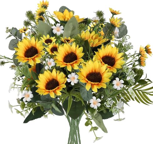 HUAESIN Artificial Flowers Fake Sunflowers 8 Bunches Silk Spring Flowers Faux Sunflower Arrangements for Table Centerpieces Home Kitchen Office Windowsill Hanging Wedding Decor in Kuwait