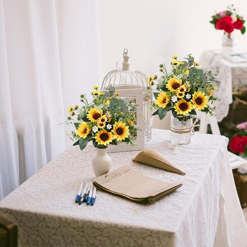 HUAESIN Artificial Flowers Fake Sunflowers 8 Bunches Silk Spring Flowers Faux Sunflower Arrangements for Table Centerpieces Home Kitchen Office Windowsill Hanging Wedding Decor in Kuwait