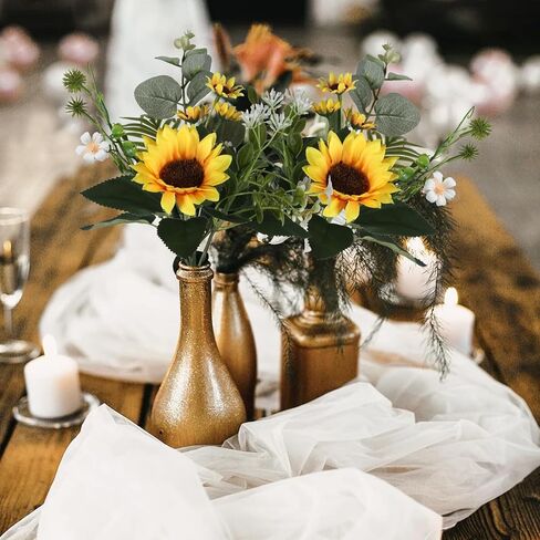 HUAESIN Artificial Flowers Fake Sunflowers 8 Bunches Silk Spring Flowers Faux Sunflower Arrangements for Table Centerpieces Home Kitchen Office Windowsill Hanging Wedding Decor in Kuwait